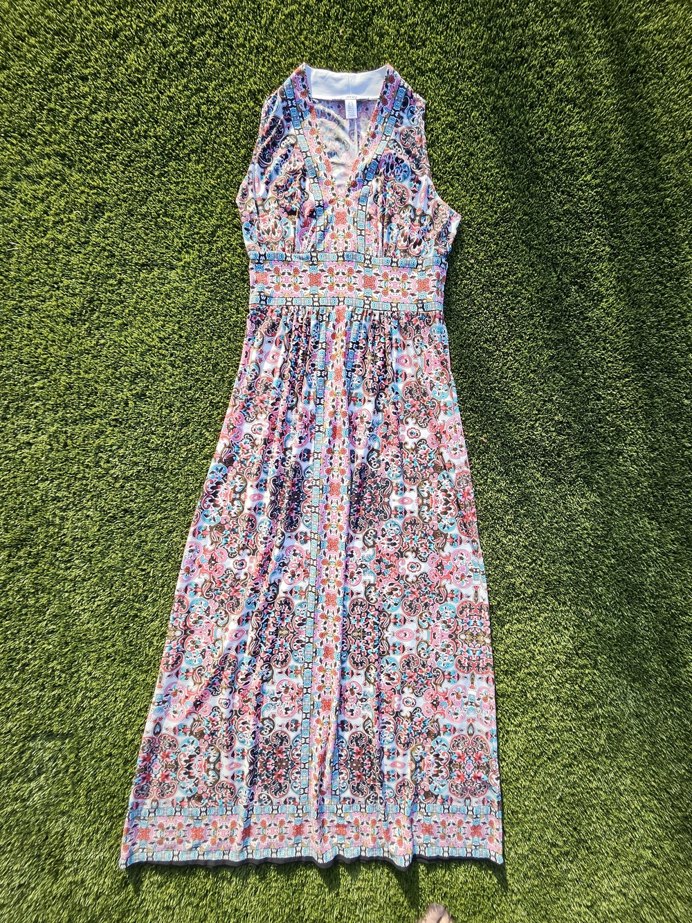 ​Wisp Boho Paisley V-Neck Maxi Sleeveless Dress US 6 Stretch Spandex Resort EUC